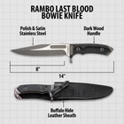 Rambo Last Blood Bowie Knife With Sheath - Officially Licensed, Stainless Steel Blade, Hardwood Handle Scales - Length 14”