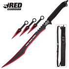 Black And Red Kunai Darts - Stainless Steel Ninja Darts - Red Ribbon Kunai Throwers