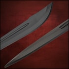 Close up image of the blades on the Singlehand Broadsword and Messer Training Sword included in the Medieval Knights Package.