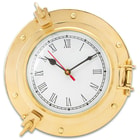 Ship Porthole Wall Clock - High-Quality Brass Construction, Roman Numerals, Working Porthole - Diameter 9”