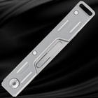 Closed silver folding knife on black background