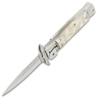 Angled image of the Lever Lock Automatic Knife open.