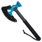 The 18” overall length tactical multi-tool’s blade is protected by the included snap closure, premium nylon blade sheath