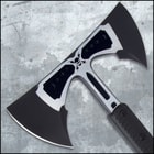 The 15 3/4” overall double-hawk slips into a tough, Vortec and nylon blade sheath, which features a belt frog design for ease of carry