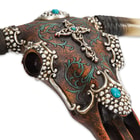 Leather Wrapped Longhorn Bull Skull with Ornamental Accents - Resin Sculpture / Plaque