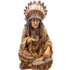 Native American Chief With Peace Pipe Sculpture - Crafted Of Polyresin, Hand-Painted, Exceptional Detail - Dimensions 7 3/4”x 3 3/4”x 5 1/4”