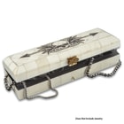 Skull And Arrow Bone Box - Genuine Bone, Brass Hinged Lid, Etched Design, Felt Lined Interior And Bottom - Dimensions 7” x 2 3/8” x 1/2"