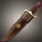 The Gil Hibben Bowie in its leather sheath
