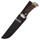 Ridge Runner Pronghorn Prairie Bowie Knife and Sheath - Faux Stag Antler Handle - Deer Hunting Knife