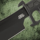 The 12 7/8” overall trench knife can be carried and stored in its tough nylon belt sheath with a lanyard cord for lashing