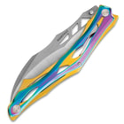 Rampage Hercules Pocket Knife - 3Cr13 Stainless Steel, Stainless Steel Handle, Rainbow Titanium Finish, Ball Bearing, Pocket Clip
