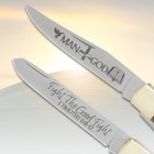 The knife is shown with one of the blades open.