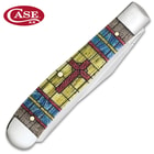 Case Stained Glass Cross Trapper Pocket Knife Gift Set - Surgical Stainless Steel Blades, Natural Bone Handle Scales