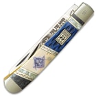 Kissing Crane 2020 Masonic Trapper Pocket Knife - Stainless Steel Blades, Bone And Pearl Handle Scales, Nickel Silver Bolsters