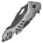 Rampage Grey Atomica Assisted Opening Pocket Knife - Stainless Steel Blade, Aluminum Handle, Bottle Opener, Pocket Clip - Closed 4 3/4”