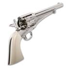 Remington 1875 CO2 Powered Replica Air Revolver - All-Metal, Nickel-Plated, Dual Ammo, Faux Ivory Grips, Single-Action