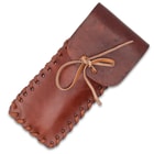 The set can be stored and carried in a leather pouch.
