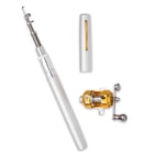 Silver Fishing Pen - Compact Rod And Reel, Aluminum Alloy And Fiberglass Construction, Realistic Pen Case, Rod Expands To 38”