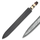 Timber Wolf Saga Handmade Double Edged Sword - Hand Forged Damascus Steel - Walnut, Camel Bone - Gladius Style Profile - Genuine Leather Belt Scabbard - 30"