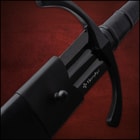 The 40” overall single-hand sword slides smoothly into a premium black leather scabbard with metal accents
