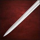 The Honshu Historic Forge 15th Century Bastard Sword is shown in its sheath that is made of wood and leather.