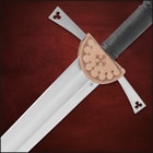 The Honshu German Long Sword is shown secured in its black leather sheath.