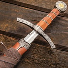 Middle Ages Medieval Broad Sword And Matching Faux Brown Wood Scabbard With Faux Leather Wrapping - 17" stainless steel blade