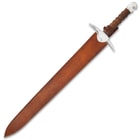 Medieval Ranger Sword With Scabbard - Stainless Steel Blade, Wooden Handle, Metal Alloy Guard And Pommel - Length 31 1/4”