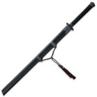 The 44” overall katana fits like a glove in its faux leather wrapped wooden scabbard, which has a sword hanger