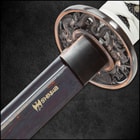 Shinwa white katana sword encased in a hardwood scabbard with a faux rayskin handle wrapped with white nylon cord
