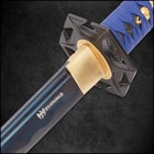 Shinwa Azure Sea Lily Handmade Katana - Hand Forged Blue 1045 Carbon Steel Blade, Blue Leather - Wooden Display Stand