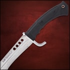 The 23” overall length razor-sharp knife snaps securely into its heavy-duty leather belt sheath for secure storage and carry