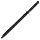 The razor-sharp, 19 3/4” AUS-6 stainless steel, double-edged blade has a non-reflective coating and a “USMC” stamp