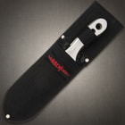 The three knives all fit in a tough nylon belt sheath with a Velcro strap to secure the handles and the Hibben Knives logo