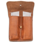 US 1911 Colt Pistol .45 Double Magazine Pouch - Replica, Premium Leather Construction, White-Top Stitching, Brass Belt Hanger And Snap
