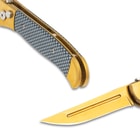 A detailed look at the blade and the handle of the knife