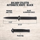 Diagram of black stiletto knife with dimensions