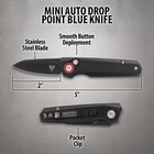 Diagram of mini auto drop point blue knife