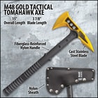 M48 Gold Tactical Tomahawk Axe With Snap On M48 Sheath - Hawk Axe, Cast Stainless Steel Blade, Fiberglass Handle - Length 15”