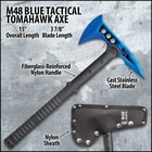 M48 Blue Tactical Tomahawk Axe With Snap On M48 Sheath - Hawk Axe, Stainless Steel Blade, Fiberglass Handle - Length 15”
