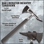 M48 Liberator Infantry Tomahawk With Sheath - Cast Stainless Steel Head, Black Oxide Coating, Injection Molded Nylon Handle - Length 15 3/4”