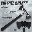 It has a 3 3/10” razor-sharp blade edge on each side, and the head has recessed circle patterns and the M48 logo