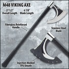The 3Cr13 cast stainless steel axe head has a satin and black oxide coated finish and it has a bearded blade design
