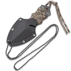 Black Legion Spearhead Neck Knife With Sheath - Solid Stainless Steel Construction, Stonewashed Finish, Paracord Wrapped Handle - Length 4 3/4”
