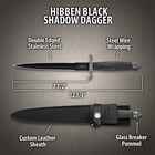 The dagger has a black, wire-wrapped hilt and features a shiny, black chrome guard and skullcrusher pommel
