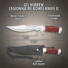 Gil Hibben Legionnaire Bowie Knife II With Leather Belt Sheath - 7Cr17 Stainless Steel Blade, Dark Brown Pakkawood Handle, Stainless Steel Guard And Pommel
