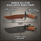 Hibben HellFyre Highlander Bowie Knife With Sheath - HellFyre Damascus Steel, Wire-Wrapped Handle, Black Metal Pommel And Guard - Length 13 1/2”