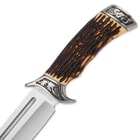 Ridge Runner Pronghorn Prairie Bowie Knife and Sheath - Faux Stag Antler Handle - Deer Hunting Knife