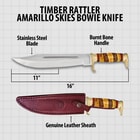 Diagram of Bowie knife with dimensions and features labeled