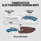 Diagram of knife with blue handle and sheath